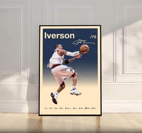 Allen Iverson Poster, NBA Poster, Mid Century Modern Art, Sports Poster, 76ers Decor Gift, Basketball Gift, Bedroom Decor, Wall Art