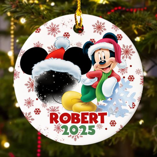 Discover Personalized Mickey Mouse Christmas Ornament, Disney Christmas Tree Decor, Mouse Mouse Santa Hat Christmas Gift For Kid