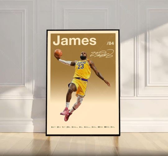 Lebron James Poster, NBA Poster, Motivational Poster, Mid Century Modern Art, Sports Poster, Basketball Gift, Bedroom Decor, Wall Art