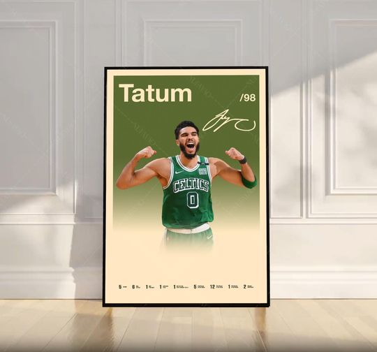 Jayson Tatum Poster, NBA Poster, Motivational Poster, Mid Century Modern Art, Sports Poster, Basketball Gift, Bedroom Decor, Wall Art