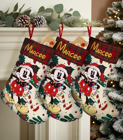 Discover Personalized Name Mickey Christmas Stocking, Stocking With Name, Disney Christmas Decor, Vintage Retro Mickey Christmas Gift