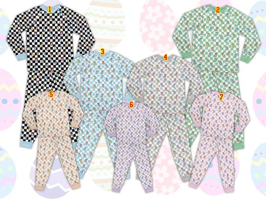 Happy Easter Bunny Checkered Pajama Sets, Matching Family Easter Pajamas, Pastel Color Holiday Pajamas