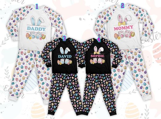 Personalized Name Happy Easter Pajama Sets, Matching Family Easter Pajamas, Holiday Pajamas