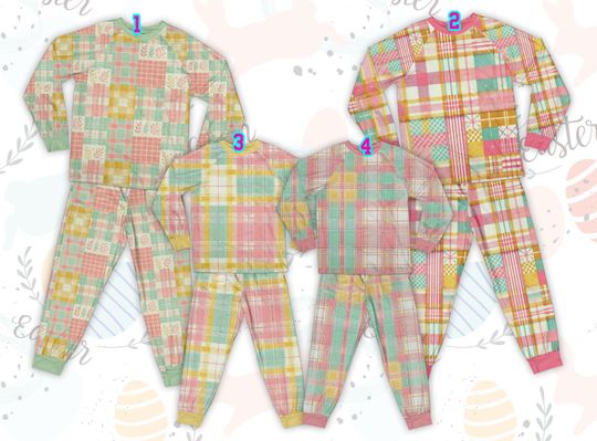 Pastel Plaid Happy Easter Pajama Sets, Springtime Holiday Pajamas, Easter PJs