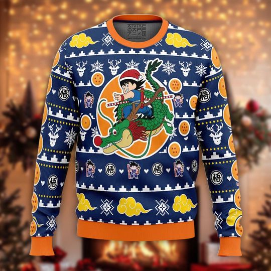 Discover Kid Hero Dragon Ugly Christmas Sweater, Anime Xmas Jumper, Magical Orb Holiday Sweatshirt, Saiyan Crewneck Gift for Manga Fan