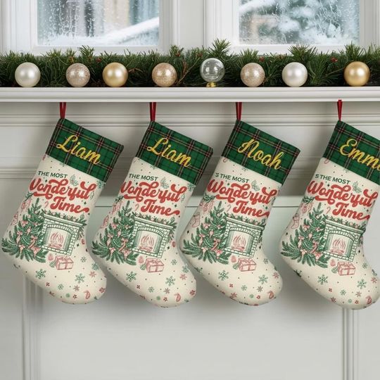 Discover Personalized Christmas Stocking With Name, Holiday Fireplace Decor, Custom Family Stockings, Its The Most Wonderful Time