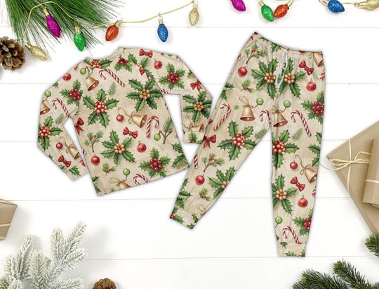 Discover Coquette Christmas Candy Cane Pajama Sets, Christmas Holly Berries Family Matching Pajamas, Merry Christmas Pajamas For Family, Xmas Pajamas