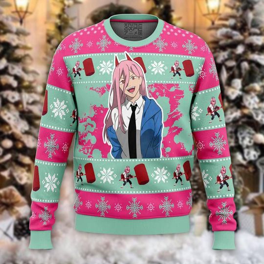 Blood Fiend Ugly Christmas Sweater, Anime Heroine Xmas Jumper, Public Safety Holiday Sweatshirt, Horned Crewneck Gift for Fan