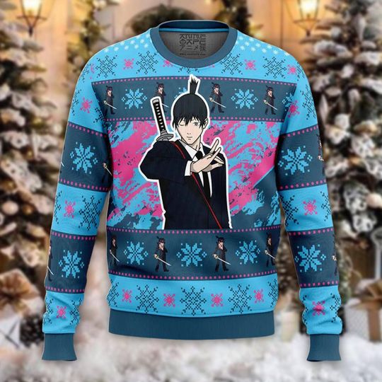 Fox Fiend Ugly Christmas Sweater, Anime Swordsman Xmas Jumper, Public Safety Holiday Sweatshirt, Cursed Crewneck Gift for Fan
