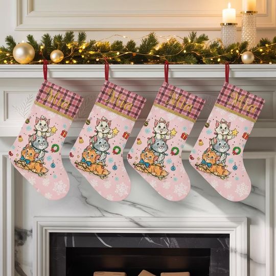 Discover Personalized Pink Aristocats Christmas Stocking, Disney Marie Toulouse Berlioz Stocking, Cute Cat Lover Gift, Disney Xmas Decor