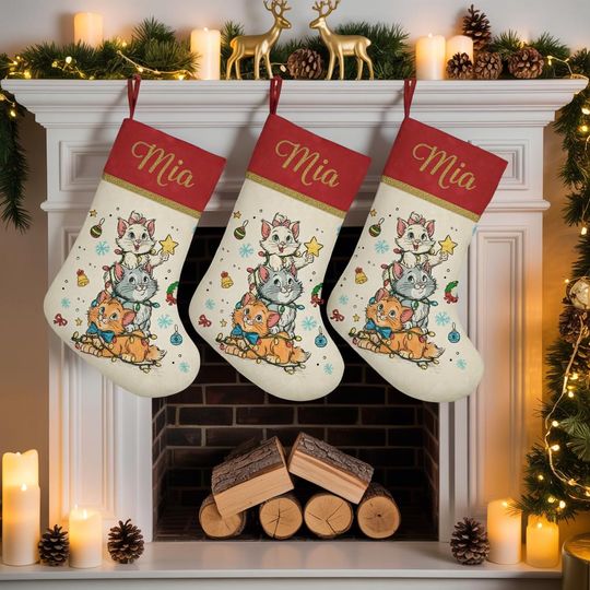 Discover Personalized Disney Aristocats Christmas Stocking, Marie Toulouse Berlioz Xmas Stocking, Cat Lover Gift, Disney Christmas Decor