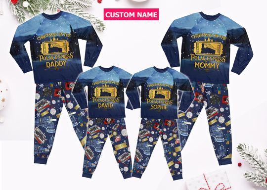 Discover Personalized Po-lar Express Family Pajamas Set, Custom Name Believe Pajamas, Snowflakes Po-lar Express Pajamas, Xmas Pajamas Gift For Family