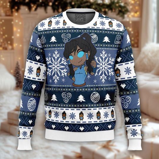 Discover Last Waterbender Ugly Christmas Sweater, Anime Xmas Jumper, Element Bending Holiday Sweatshirt, Spiritual Crewneck Gift for Fan