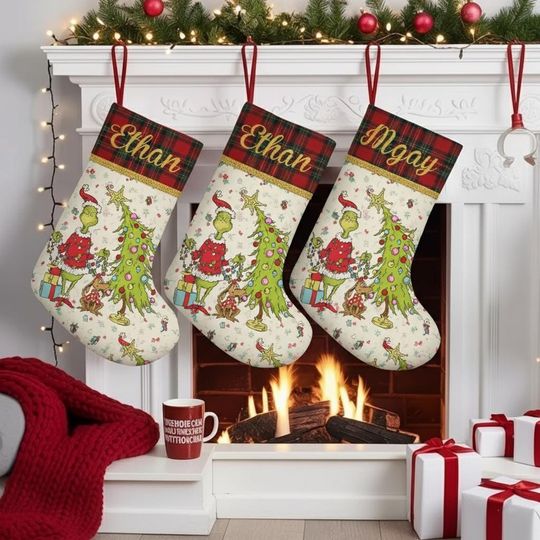 Discover Personalized funny character Christmas Stocking, Custom Stockings With Name, Funny Holiday Fireplace Decor, Family Xmas Gift