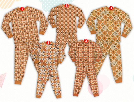 Discover Halloween Pajama Halloween Checkered Pattern Pajama Fall Vibes Sleepwear Scary Pumpkin Halloween Party Matching Pajama For Family Friend