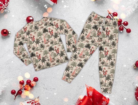 Tropical Christmas Santa Pajama Sets, Christmas Party Pajamas For Family