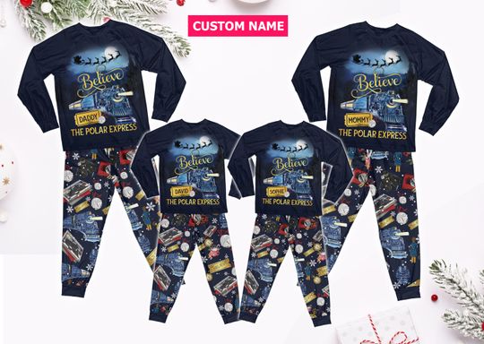 Personalized Name Po-lar Express Family Pajamas Set, North Pole Po-lar Express Pajamas, Xmas Pajamas Gift For Family