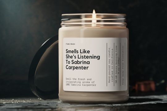 Discover Smells Like She's Listening To Sabrina Carpenter Candle, Sabrina Carpenter Merch, Singer Inspired Candle, Gift For Her, Gift For Sabrina Fan