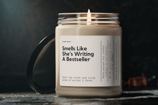 Smells Like She's Writing A Bestseller Candle, Personalized Writer Gift, Writer's Block, Best Seller, Author Gift, New Book, Custom Gifts