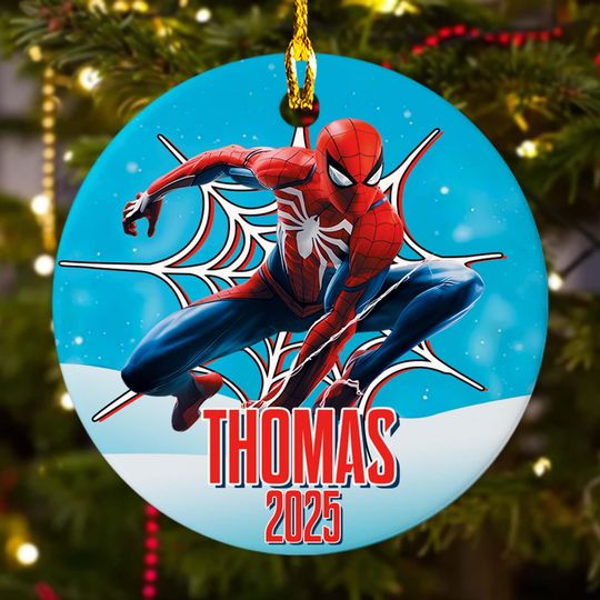 Discover Personalized Spider Christmas Ornament, Superhero Character Xmas Holiday Ornament, Customized Spider-Man 2025 Christmas Tree Decor Gift