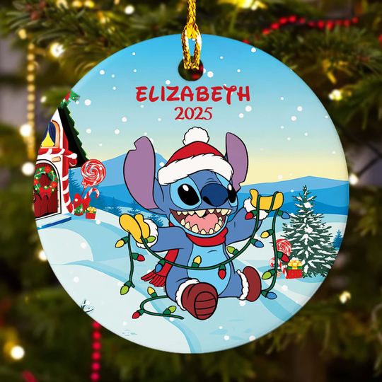 Discover Personalized Stitch Christmas Ornament, Santa Stitch Xmas Holiday Ornament Hanging, Customized Disney Stitch 2025 Christmas Tree Decor Gift