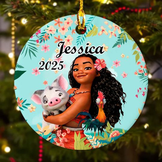 Discover Personalized Moana Princess Christmas Ornament, Customized Disney Moana 2025 Christmas Tree Decor, Princess Hei Hei Gift For Kid