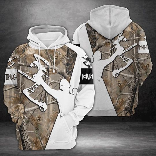 3D Bow Hunting Camo Hoodie, Forest Camouflage Hooded Sweatshirt for Outdoor Enthusiasts