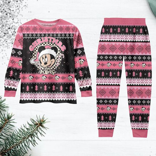 Discover Minnie Long Sleeve Pajamas Set, Disney Mouse Holiday Pajamas, Magic Kingdom Shirt, Pajamas for Party
