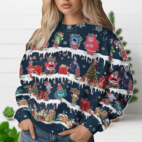 Discover Christmas Inside Out Ugly Sweater, Inside Out Character Sweater, Disney Movie Xmas Sweater, Joy Sadness Anger Fear Xmas, Holiday Gift