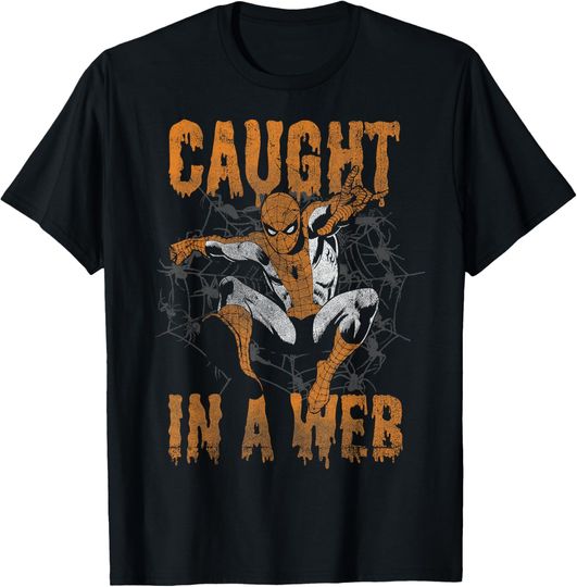 Discover Marvel Spider-Man Caught In A Web Halloween Graphic T-Shirt T-Shirt