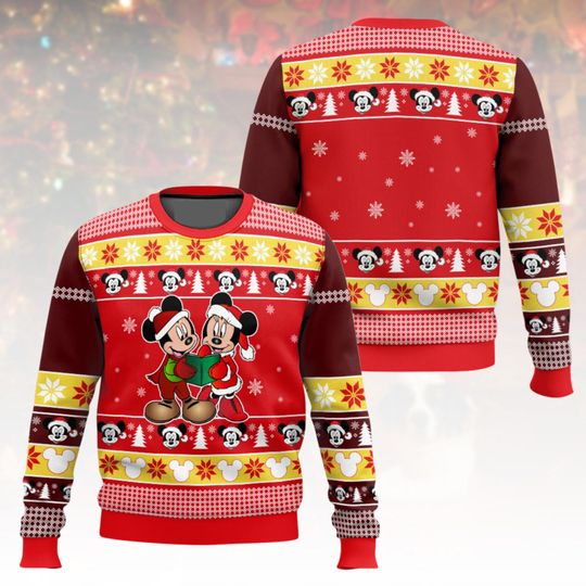 Discover Mickey and Minnie Ugly Christmas Sweater, Disney Xmas Sweater, Cartoon Ugly Sweater, Holiday Sweater, Christmas Gift