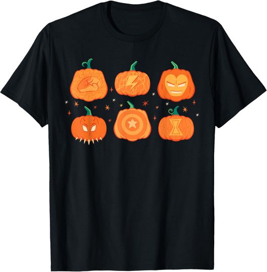 Discover Marvel Halloween Avengers Pumpkin Characters Grid T-Shirt