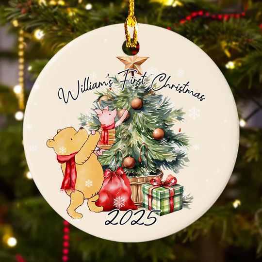 Discover Personalized Pooh Baby's First Christmas Ornament, Disney Winnie the Pooh Xmas Ornament, Christmas Tree Decor Gift For Kid