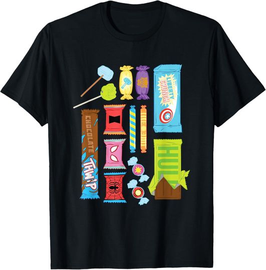 Discover Marvel Classic Halloween Super Hero Candy Assortment Retro T-Shirt
