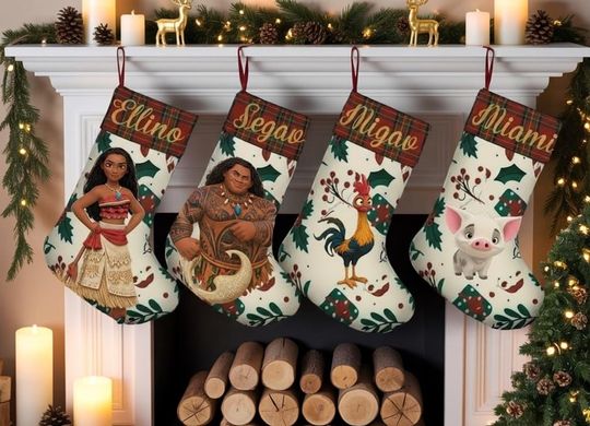 Discover Personalized Moana Christmas Stocking, Disney Maui Heihei Pua Xmas Stocking, Disney Princess Holiday Gift, Disney Christmas Decor