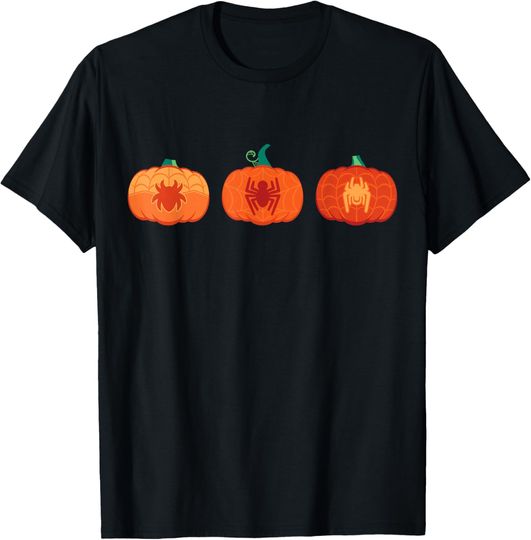 Discover Marvel Halloween Spider-Man Trio Pumpkin Characters Lineup T-Shirt