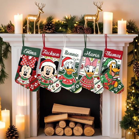 Discover Personalized Retro Disney Christmas Stocking, Custom Stocking With Name, Characters Christmas Socks Home Decoration, Mickey Christmas Socks
