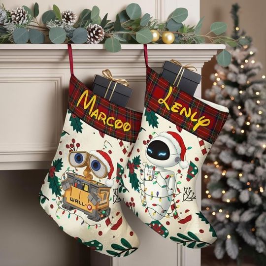 Discover Personalized Wall E Eve Christmas Stocking, Disney Couple Matching Stocking, Wall E Christmas Stocking, Custom Disney Stocking With Name