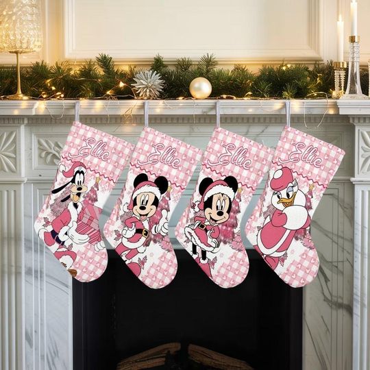 Discover Personalized Mickey and Friends Christmas Stockings, Stocking With Name, Disney Pink Christmas Stocking, Disney Holiday Stockings