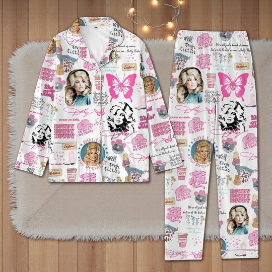 Discover Dolly Parton In Dolly We Trust Pajamas Set | Cozy Country Sleepwear | Funny Christmas Gift for Dolly Fans