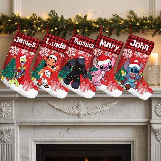 Discover Personalized Disney Characters Christmas Stocking, Stocking With Name, Lilo & Stitch Christmas Stocking, Monsters Inc Christmas