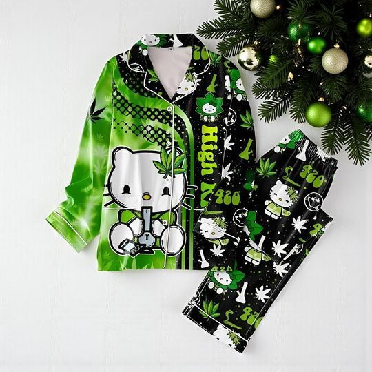 Hello Kitty High Kitty 420 Pajamas Set | Funny Sleepwear | Cute Christmas Gift for Fans