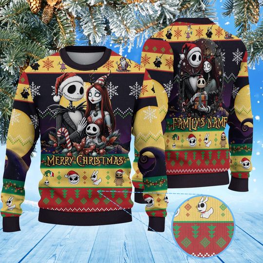 Discover Gothic Christmas Skeleton Family Nightmare J&S Knitted Sweater, Retro Christmas Sweater, Christmas Movie Shirt, Ugly Christmas Sweatshirt