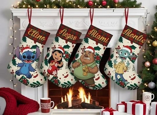 Discover Personalized Lilo and Stitch Christmas Stocking, Disney Ohana Xmas Stocking, Stitch Holiday Decor, Cute Disney Family Gift