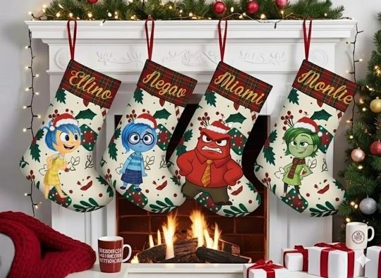Discover Personalized Inside Out Christmas Stocking, Disney Pixar Joy Sadness Anger Disgust Xmas Stocking, Kids Holiday Gift, Disney Decor