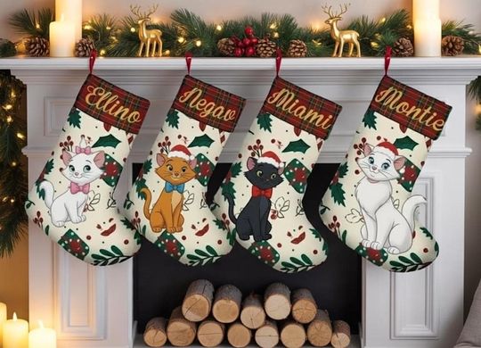 Discover Personalized Disney Aristocats Christmas Stocking, Marie Toulouse Berlioz Duchess Xmas Stocking, Cat Lover Gift, Disney Holiday Decor