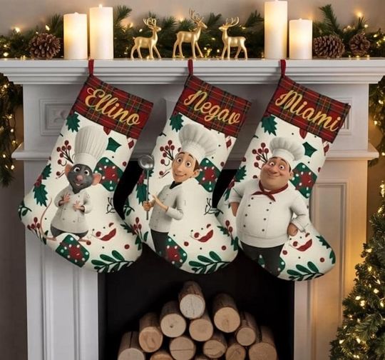 Discover Personalized Ratatouille Christmas Stocking, Disney Pixar Remy and Linguini Xmas Stocking, Chef Kitchen Gift, Disney Holiday Decor
