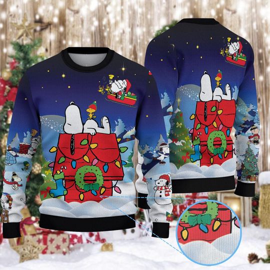 Discover Ugly Christmas Sweater, Snoopy In Red Baron Gear Christmas Knitted Sweater, Holiday Gift For Snoopy Lover, Ugly Xmas Sweater For Woman