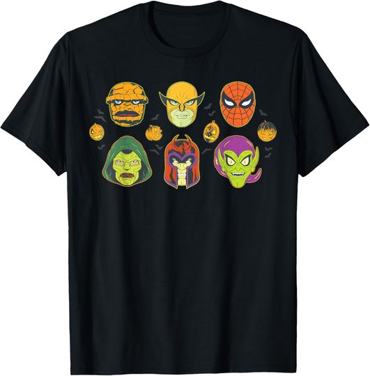 Discover Marvel Super Heroes & Villains Halloween Retro Vintage Masks T-Shirt