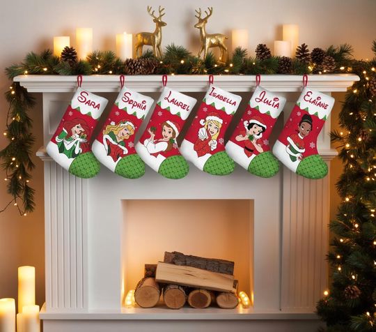 Discover Personalized Disney Princess Christmas Stocking, Princess Stocking, Ariel Cinde Belle Snow White Stockings, Disney Christmas Stockings